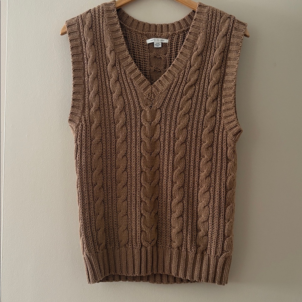 American Eagle Outfitters Tan Knit Sweater Vest - Size Small, oversized fit